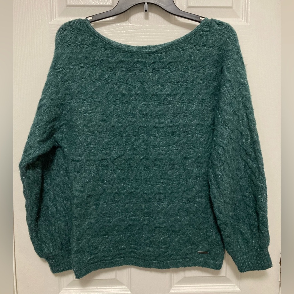 *Abercrombie & Fitch Heather Teal Boat Neck Small Cable Knit Sweater #S1
